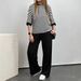 Women's Stripe Hooded Mid-Sleeve Top & Solid Straight-Leg Pants 2-Piece Set, Casual Elegant Outfit Breathable And Lightweight_ecoleips.com