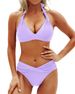 Women's Clothing Two Piece Swimsuit Sexy Halter Neck Strap Backless Slim Solid Color Bikini Swimsuit_ecoleips.com