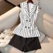 Salt Style Women's Striped Collar Sleeveless Suit Vest And Trousers Set For Casual Commuting_ecoleips.com