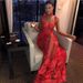 Women’s Clothing Dress Bandage Evening Dress Women's Clothing Spot Red Long Dress Lace Sexy And Elegant_ecoleips.com