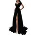 Voya Voya Women's Ruffled Red, Black, And White Mid-Waist Solid Color Elegant Commuting Long Dress Evening Gown Fashionable And Elegant Dress_ecoleips.com