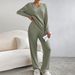 Women's Clothing Knit Two-Piece Set Casual Comfortable Straight Pants V-Neck Ribbed Top Autumn Outfit_ecoleips.com