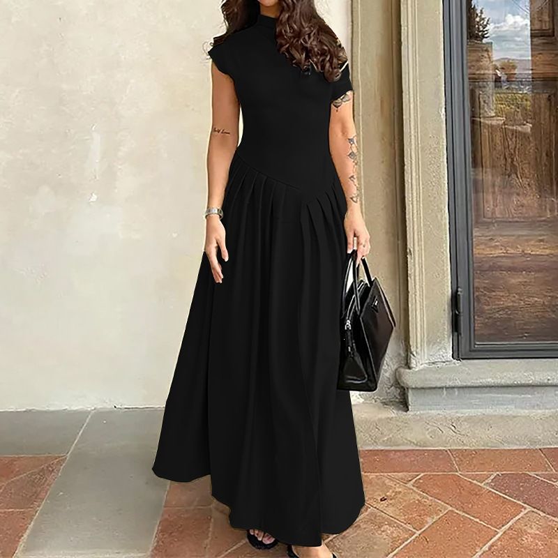 Spring New Women's Elegant Long Dress High Waisted Solid Color American Style Fashionable Clothing_ecoleips.com