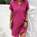Women's Clothing V Neck Pullover Dress American Style Solid Color Casual Button Detail Comfortable Fit New_ecoleips.com
