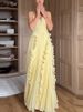 Sexy V-neck Ruffle Design Suspender Dress Women Elegant Sleeveless Hight Waist Long Party Dress 2026 Fashion Draped Swing Gowns_ecoleips.com