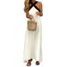 Women's Clothing Women's Spring And Summer New Cross Border Women's Fashion Solid Color Halter Neck Suspenders Sleeveless Cotton And Linen Dress_ecoleips.com