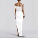 Women's One-Shoulder Bodycon Dress With Mesh Side Panel And Ruching, Elegant Asymmetrical Mini Dress For Night Out_ecoleips.com