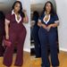 Women's Clothing Elegant Slim Fit Elastic Contrast Color Lapel Flared Jumpsuit_ecoleips.com