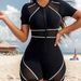 Women's Long Sleeve One Piece Swimsuit 2025 Cross Border Sports Wetsuit Surfing Suit Sunscreen Swimwear_ecoleips.com