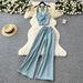 Casual Women's Premium Selection Suit Korean Style Fashionable Summer Outfit Subtle Knot Halter Neck Tank Top High Waist Wide Leg_ecoleips.com