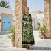 Elegant Dubai Abaya Dress With Floral Print - Modest Muslim Long Dress For Women, Loose Fit, Flared Sleeves (Green, S/M/L/XL)_ecoleips.com