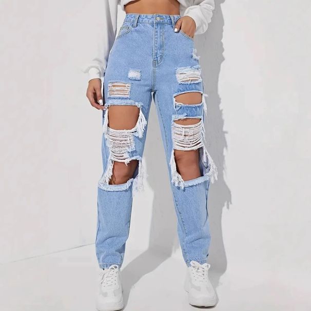 Women's Clothing Trendy Distressed Ripped Jeans For Women Washed Straight Leg Ladies Trousers_ecoleips.com