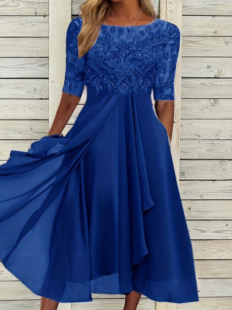 Women's Chiffon Lace Hollow Out Maxi Dress – Elegant Bridesmaid Evening Party Gown_ecoleips.com