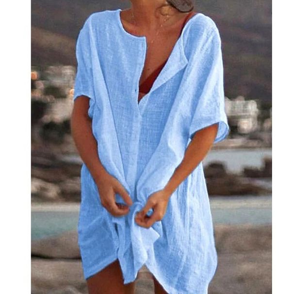 Women's Multi-Color Loose Short-Sleeved Shirts Mid-Length Solid Color Tops for European And American Fashion Foreign Trade_ecoleips.com