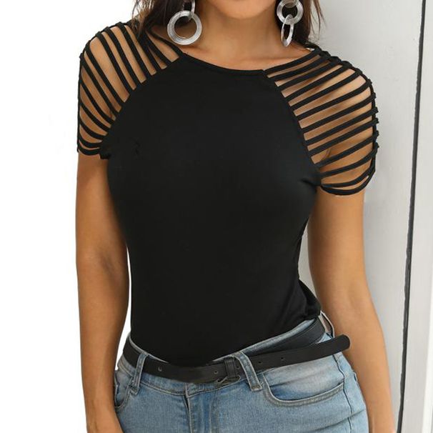2026 Sexy Slim Fit Hollow Out Zipper Top, Fashionable And Versatile Short Sleeved Round Neck T-shirt For Women_ecoleips.com