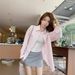 Embroidered Pink Striped Shirt Women's Korean POLO Collar New Thin Loose Sunscreen Shirt Long-sleeved Casual Shirt_ecoleips.com