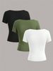 Vibrant Square Neck T-Shirt In Solid Color - Spring And Summer Classic Casual Short Sleeve T-Shirt - Everyday Casual_ecoleips.com