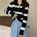 2023 New Style Coat Zipper Sweater Base Shirt Inner Layer Striped Knitwear Women Autumn Long Sleeve Top Winter_ecoleips.com