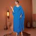 Muslim Dress Women Elegant Blue Cape-Style Middle Eastern Dress With Beaded Detailing – Dubai Banquet & Travel Outfit_ecoleips.com