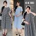 Summer New Korean Fashion Lace Collar Plaid Maternity Dress_ecoleips.com