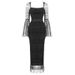 Aria Basics Aria Basics European And American Sexy Elegant Women's Dress With Bell Slimming Sleeves, Polka Dot Mesh, Party Bandage Dress, Long_ecoleips.com