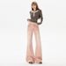 Minghai American Retro Rainbow Pink Jeans For Women, New Low-waist, Trendy, Floor-length, Non-tight-fitting, Slightly_ecoleips.com