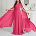 Elegant Off-Shoulder Evening Gown High-Waist Batwing Sleeve Maxi Dress In Vibrant Fuchsia For Red Carpet Galas Weddings (Stretch Poly-Spandex Blend)_ecoleips.com