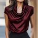Elegant Women's Satin Shirt Pile Neck Short Sleeve Women T-Shirts Fashion Lady Office Tops Loose Tee Summer Women Silk Shirts_ecoleips.com