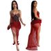 sling solid color hot diamond mesh irregular see-through style sexy hip-covering dress women's short skirt_ecoleips.com