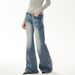 American Retro Flared Jeans For Women, Autumn And Winter, High-End Loose Fit, Distressed Washed Blue Low Waist Long_ecoleips.com