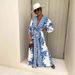 Women's Clothing Spring And Summer New Temperament V Neck Short Sleeved Printed Large Skirt Dress_ecoleips.com