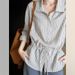 Korean-style Design Cotton-linen Drawstring Waist Striped Shirt Women, Simple Versatile, Elegant And Loose-fitting Top_ecoleips.com