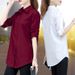 Women's Clothing Medium Length Long Sleeved Korean Version Loose Versatile Student Base Bf Shirt Large Size Navy Blue Wine Red_ecoleips.com