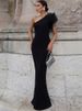 Dulzura Black Sleeveless One Shoulder Maxi Dress For Women Bodycon Sexy Party Elegant Long Dress Birthday Evening Outfit_ecoleips.com