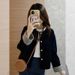 2026 Autumn New High-End Elegant Vintage Plaid Patchwork Jacket Navy Corduroy Coat For Women Spring_ecoleips.com