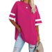 2022 Cross-Border Women's Tops European And American Loose-Fit Half-Sleeve Round Neck Color-Block Waist-Cinching_ecoleips.com