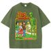 Cartoon Alien Classic Communication Print Women T-shirt Breathable Cotton Short Sleeve Washed Vintage Worn Out Female T Shirts_ecoleips.com