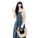 Summer New Thin Denim Strap For + Sunscreen Cardigan 2-Piece Set Pregnant Women Dress_ecoleips.com