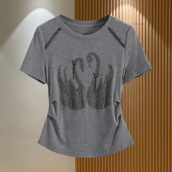 2025s Highly Praised 100% Pure Cotton Short Sleeved T-shirt For Women, Fashionable And Slimming, Pinching Pleats, Heavy-duty_ecoleips.com