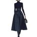 Women's Elegant Patchwork Plaid Dress Long Sleeved Solid Color Spring Autumn New_ecoleips.com