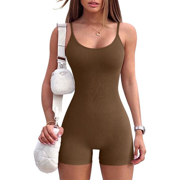 Seamless High-Waist Yoga Bodysuit – Stretchy Racerback Gym Wear For Women (Black/Tan/Beige, S-L) Sweat-Wicking Tech_ecoleips.com