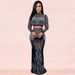 Women’S Mesh Long Sleeve Dress & Lace Top Two-Piece Set – Elegant Sheer Evening Gown, Sexy Clubwear With Rhinestone Details_ecoleips.com
