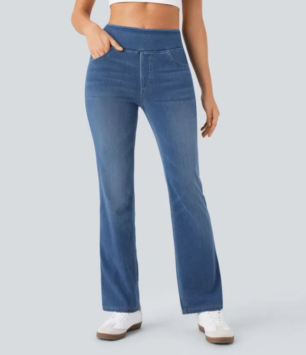 High Waist Stretch Washed Jeans – Cat Whisker Distressed Denim Pants | Straight Leg Trousers With Comfortable Elasticity_ecoleips.com