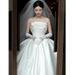 Elegant Satin Bridal Gown – Vintage Strapless A-Line Wedding Dress With Princess Sleeves & Lace Detailing – High Waist Formal Gown For Bride_ecoleips.com