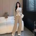 Women's Casual Sportswear Set V Neck Sweatshirt Wide Leg Pants Two Piece Outfit Slim Fit Spring Autumn Fashion_ecoleips.com