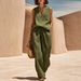 Women's Two Piece Set Vacation Style V Neck Sleeveless Top with Drawstring Wide Leg Pants Loose Fit European American Design_ecoleips.com