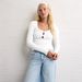 New European American Cross-border Product: U-neck Ribbed Knit With Bow And Hollow-out Long Sleeves, Trendy Slim-fit_ecoleips.com