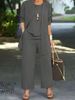Women's Split Hem Sleeveless Top & Wide-Leg Pants Set - Solid Color, Office Chic, Wrinkle-Resistant_ecoleips.com