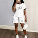 Women's Personalized Double Heart Print Short Sleeve T-Shirt And Drawstring Shorts Set Short Length Fashion Casual Outfit_ecoleips.com