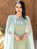 Women's Clothing Middle Eastern Mint Green Long Dress Handmade Diamond Embellished Flowing Cape Arabian Elegant Dress_ecoleips.com